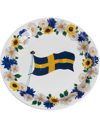8 stk Hvite Papptallerkener med Blomster og Svenskeflagget 23 cm 8 stk Hvite Papptallerkener med Blomster og Svenskeflagget 23 cm
