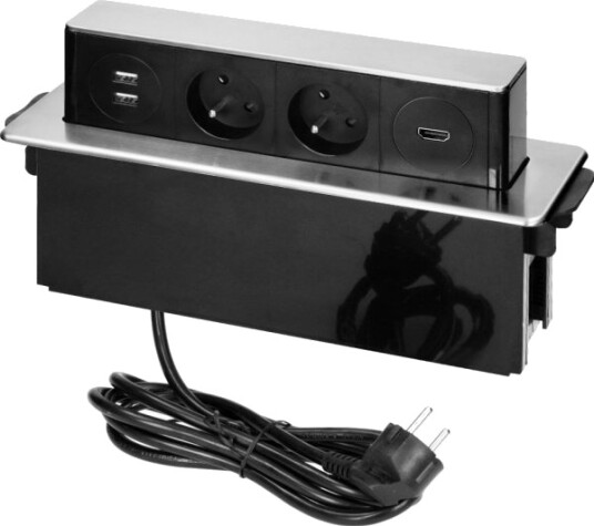 Orno Kabelgjennomføring I Skrivebord Med Usb Lader Og 2 M Kabel 2X2p+Z 2Xusb A Hdmi 3X1,5 Mm² Svart/Sølv Inox Orno Kabelgjennomføring I Skrivebord Med Usb Lader Og 2 M Kabel 2X2p+Z 2Xusb A Hdmi 3X1,5 Mm² Svart/Sølv Inox