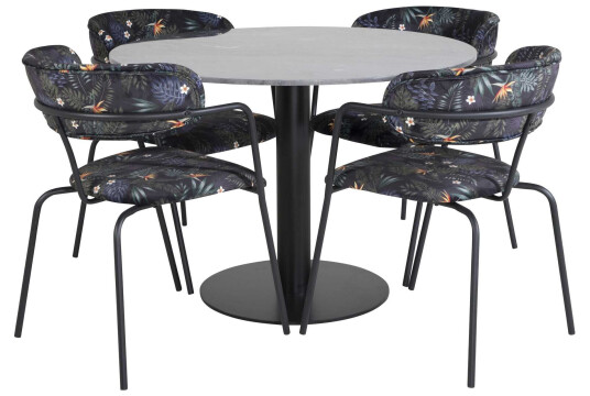 Venture Design Estelle & Arrow spisegruppe Svart/flerfarget 4 st stoler & bord 106 cm