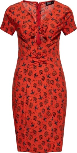 Queen Kerosin Rockabilly Middellang kjole Estelle Pencil Kjole S til XL Damer rød