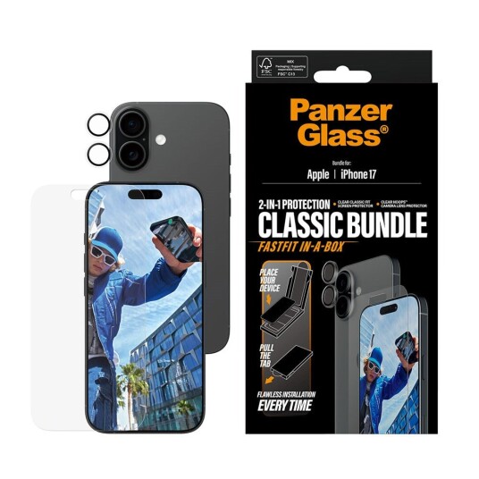 Panzerglass iPhone 17 2 in 1 Classic Bundle Skjermbeskytter + Kameralinsebeskytter Gjennomsiktig