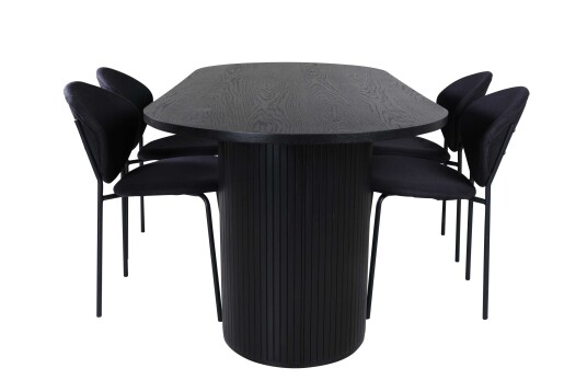 Venture Design Bianca & Vault spisegruppe Svart/svart 4 stoler & bord 200 x 90 cm