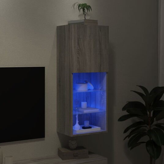 vidaXL TV-benk med LED-lys grå sonoma 40,5x30x102 cm 8721012256460 vidaXL TV-benk med LED-lys grå sonoma 40,5x30x102 cm 8721012256460