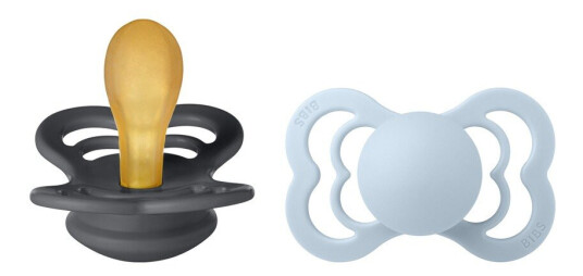 BIBS Pacifier Supreme Latex Iron/Baby Blue Size 2 2pcs