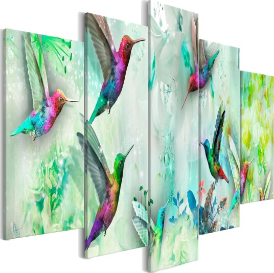 Bilde Colourful Hummingbirds 5 Parts Wide Green 100x50 Artgeist sp. z o. o.