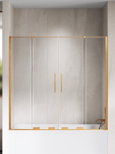 SMART Badekarvegg med doble skyvedører | Børstet Kobber 150x150