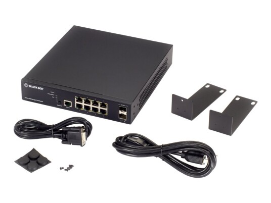 Black Box Lpb3000 Series Lpb3010a - Switch - Styrt - 8 X 10/100/1000 (Poe+) + 2 X 1 Gigabit / 10 Gigabit Sfp+ (Opplink) - Stasjonær, Veggmonterbar - Poe+ (130 W)