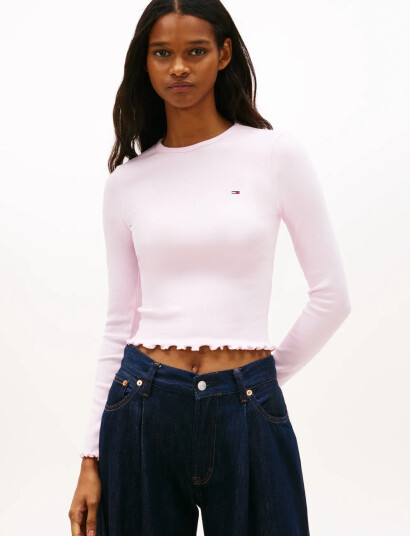 Tommy Jeans Tjw Slim Sh Lettuce Edge Rib Ls Pink L