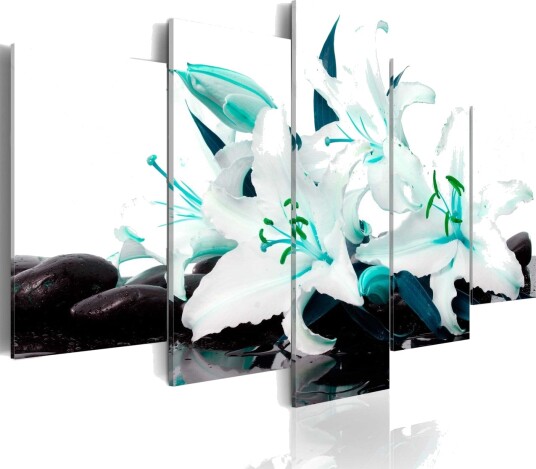 Bilde Turquoise Lilies And Stones 100x50 Artgeist sp. z o. o.