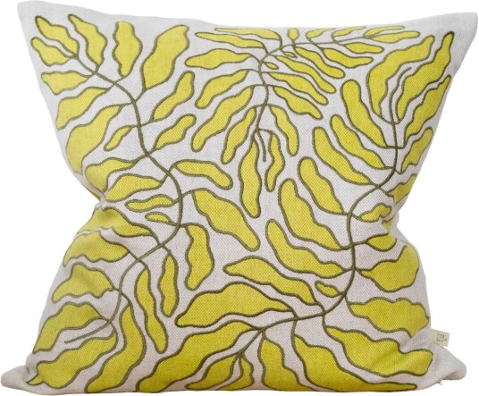 Fine Little Day Leaves brodert putetrekk 48x48 cm Lime nature