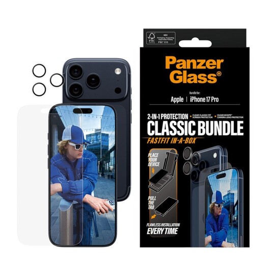 PanzerGlass 2 in 1 Classic Bundle iPhone 17 Pro w. FASTFIT IN A BOX