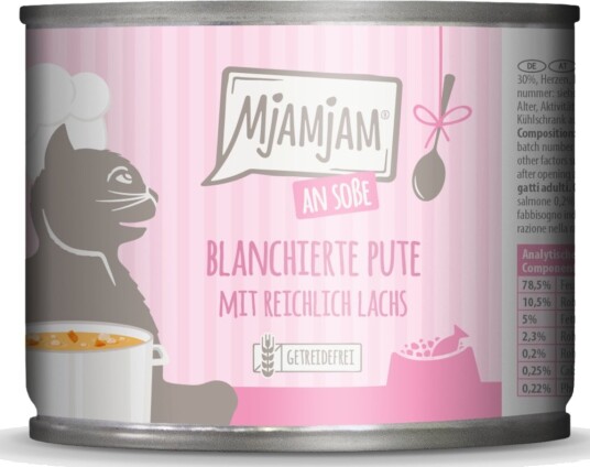 Mjamjam Våtfôr Med I Saus Blanchert Med Mye Laks Kalkun 24 X 185 G