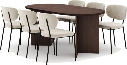 Dano Spisebord 180 cm med 6 Gemmiano Spisestoler - Valnøtt / Hvit Bouclé