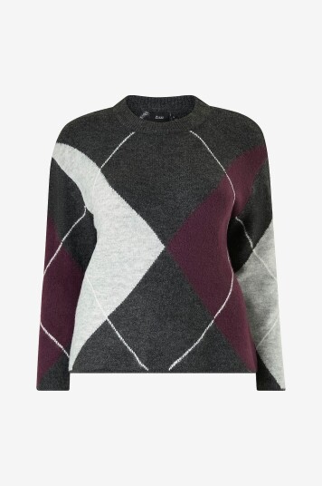 Zizzi Pullover mLea Argyle Grå Zizzi Pullover mLea Argyle Grå