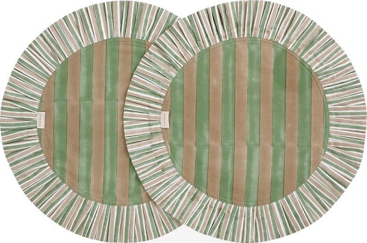 Chamois Runde bordserviser med volang Jaipur Stripe Grønn Chamois Runde bordserviser med volang Jaipur Stripe Grønn