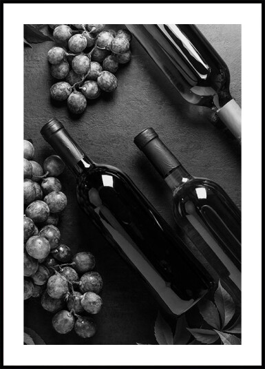 Wine Bottles and Grapes Black and White Plakat Plakat / 70x100cm Wine Bottles and Grapes Black and White Plakat Plakat / 70x100cm