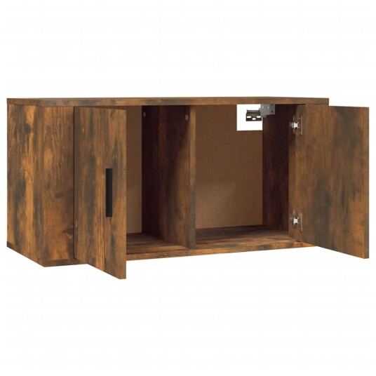 Vegghengte TV benker 2 stk røkt eik 80x34,5x40 cm Vegghengte TV benker 2 stk røkt eik 80x34,5x40 cm