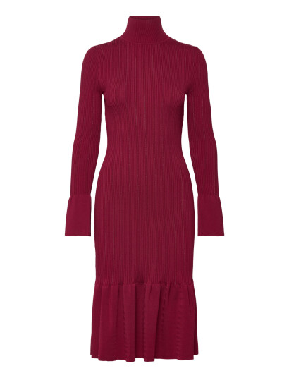 Malina Amalia High Neck Knitted Midi Dress Burgundy XS
