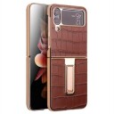 Qialino Croco Samsung Galaxy Z Flip4 Lær Belagt Deksel Brun