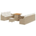  10-delers Hagesofa Set med puter Beige Poly Rotting Akasia