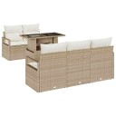  6 deler hagesofa sett med puter i beige poly rattan
