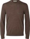 Selected Slmtray Ls Knit Reg Merino Crew Noos   Brown   XXL