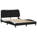  Sengeramme med LED-lys svart og hvit 140x200 cm kunstig lær 8721012356542