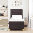  Box Spring Seng med Madrass & LED Mørk Brun 100x200 cm Stoff