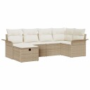  6 Delt Utesofa Set med Pute Beige Poly Rattan