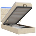 vidaXL Ottoman Seng med Madrass og LED Krem 90 x 190 cm Stoff