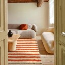 Ryetepper   Thira Stripe Cotton Shaggy lysegul/lys oransje Størrelse: 240 x 340 cm