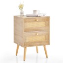 Nattbord i rotting i boho stil med 2 skuffer og ben i heltre Moderne nattbord
