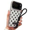 iPhone 17 Pro PC / TPU deksel med linsefilm og stropp   Polka Dot   Svart