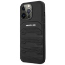 Mercedes AMG Lærdeksel til iPhone 14 Pro med pregede linjer - Svart