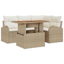  5-delt hage spisegruppe med puter Beige Poly Rattan Akacia