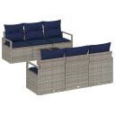 vidaXL Sofa sett 7 stk. 6 Antall seter Grå og marineblå polyrotting