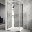 Macro Flow Front Dusjkabinett, m/armatur 91x91 cm, Hvit/Klarglass, Hvit bakvegg