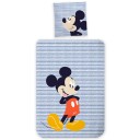 Licens Mikke Mus sengetøy - 140x200 cm - Stripete Mikke Mus sengesett - 100 % bomull Disney-sengesett