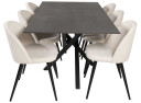 Venture Design Piazza & Velvet spisegruppe Grå/beige 6 st stoler & bord 180 x 90 cm