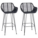 Barstol 2 pcs Svart 55 x 52 x 92 cm Rattan og Jern
