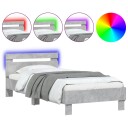 vidaXL Sengeramme med hodegavl og LED-lys betonggrå 75x190 cm 8721012241039