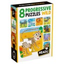 Headu 8 i 1 Progressiv Puslespill 2+Ã¥r Ville Dyr
