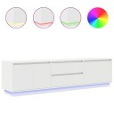 TV benk med LED lys hvit 160,5x41x50 cm