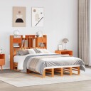  Seng med bokhylle uten madrass voksbrun 135x190 cm heltre furu 8721158627728