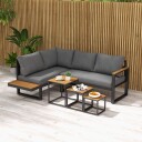 5 delt hagemøbelsett med hjørnesofa og dobbel sofa salongbord balkongmøbelsett med sittepute hagesalongsett grå