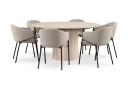 Bark Kopparbo Rundt Spisebord 150 cm med 6 Filip Spisestoler   Hvit / Taupe Bouclé