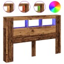  Sengegavl med LED gammelt tre 160x18,5x103,5 cm konstruert tre 8721158446756