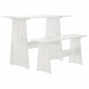 vidaXL Spisebord med benk hvit heltre furu