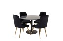 Venture Home Estelle Spisegruppe 106 cm Rund med 4 Velvet Stoler Sort/Guld