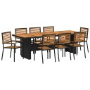  9 Deler Hagedining Set Svart Poly Rattan Akasia